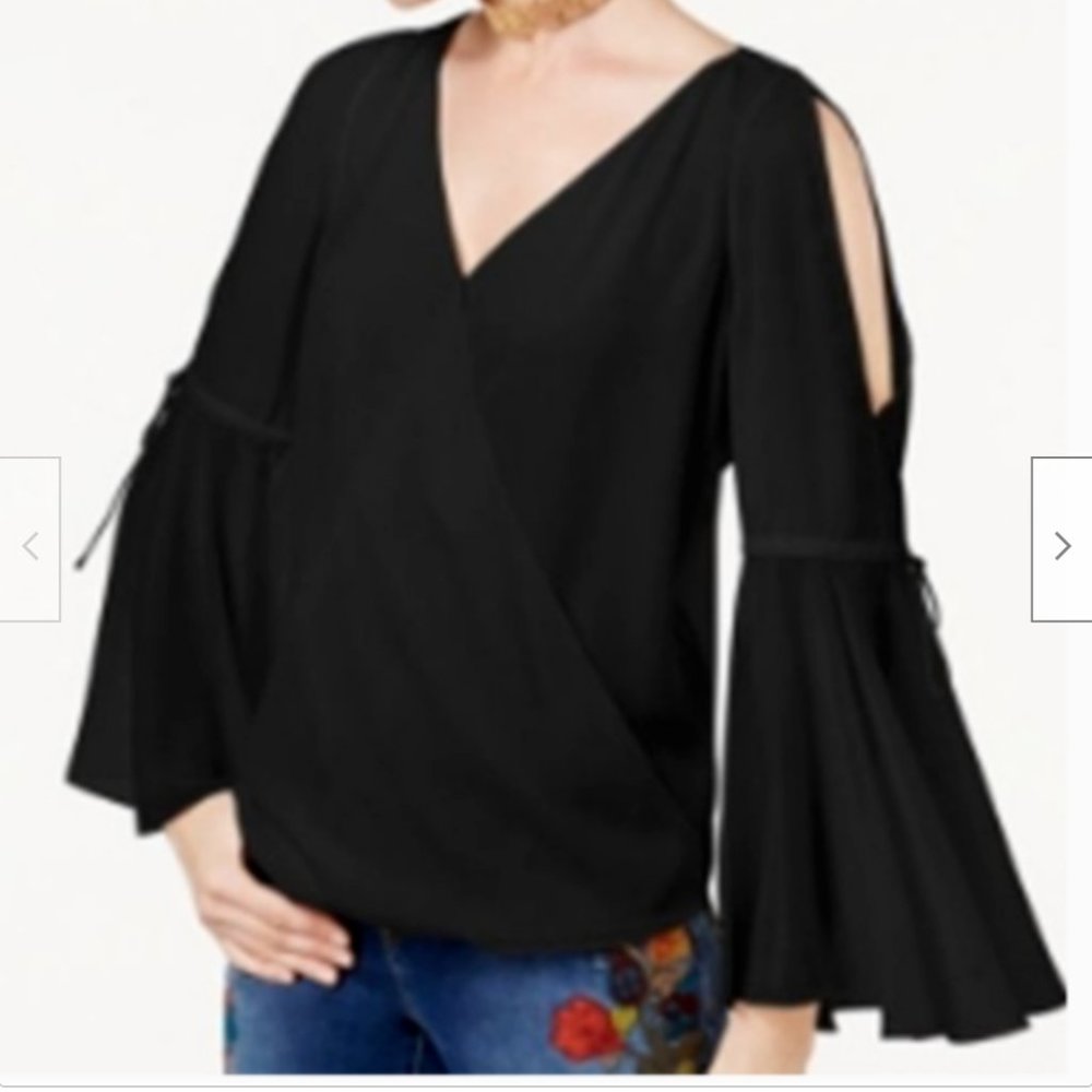 INC INTERNATIONAL CONCEPTS M Shirt Black Faux Wrap - Picture 1 of 8